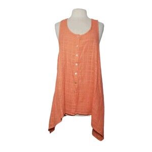 Habitat Tunic Size L Button Up Handkerchief Hem Sleeveless Top Hi Low Lagenlook